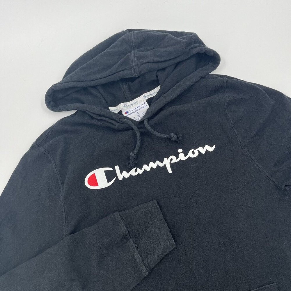 Champion Mens Small Authentic Athletic Wear Jacket Black Sleeve Logo